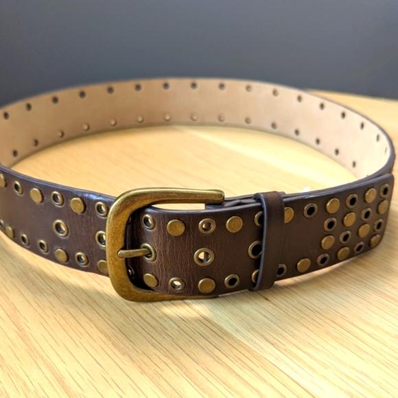 Unisex Bronze Studded Brown Belt - Picture 4 of 10